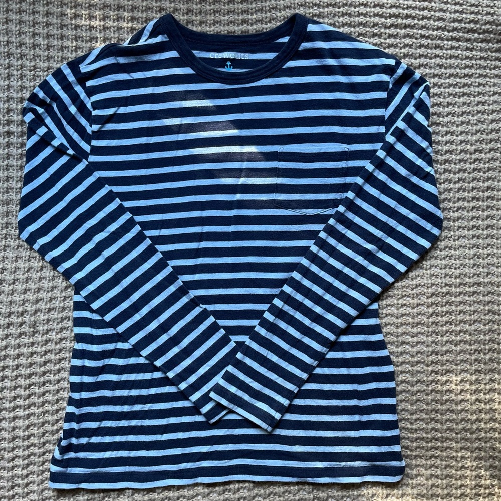 J.Crew Crewcuts Striped Blue Cotton Front Pocket Long Sleeved T-Shirt.Size 12-14